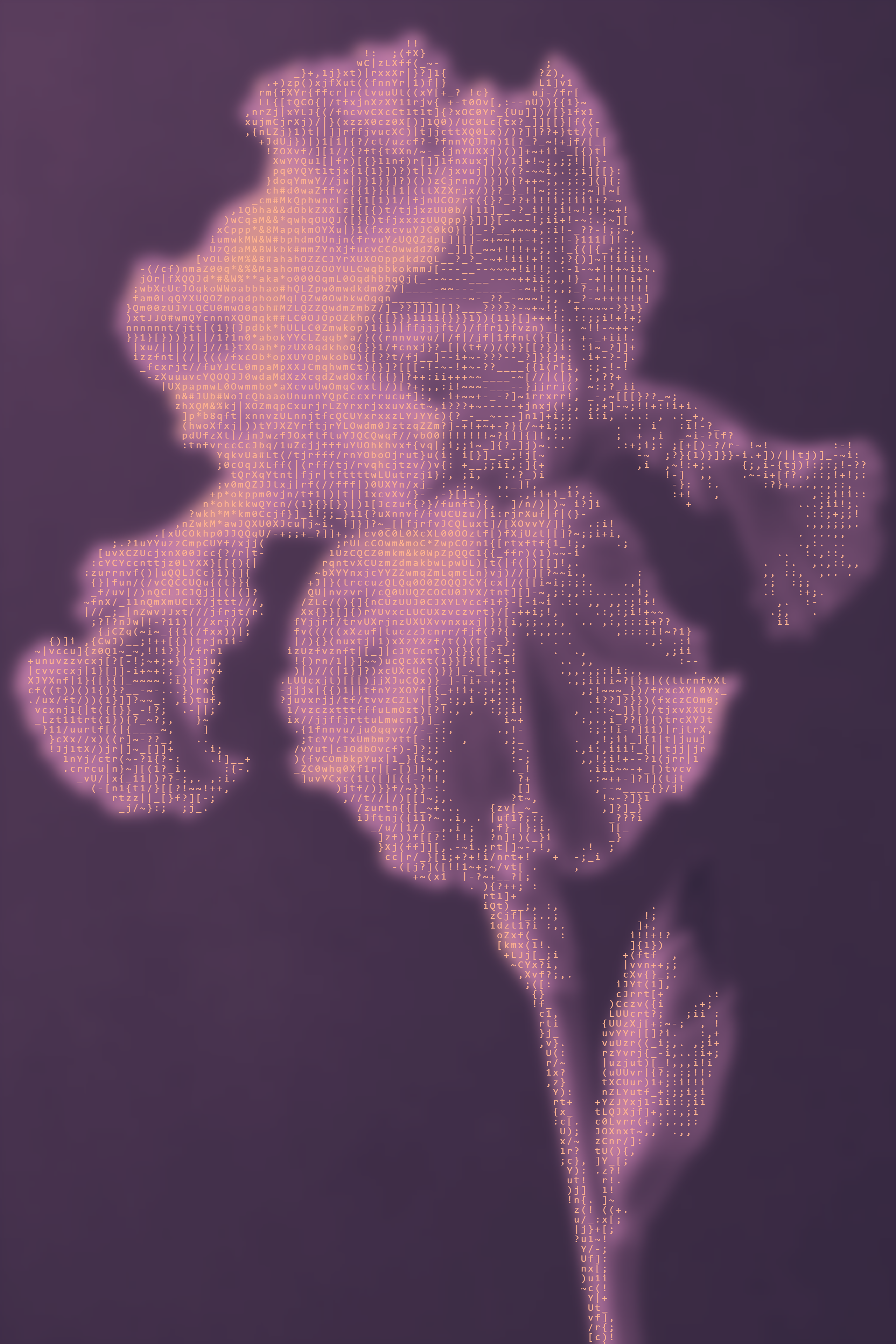 Peach ASCII iris on a softly glowing plum backdrop, made with grit