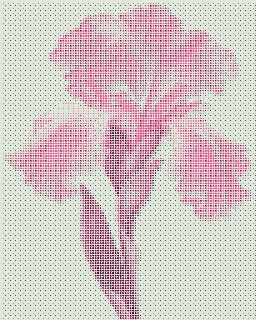 D / Orchid registration, Mint stock with plum and orchid spot plates, printed in two-color risograph overprint.. Rendered in grit.